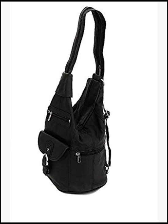 Leather Convertible Sling Backpack Purse 7 Pocket Tear Drop Shoulder Bag